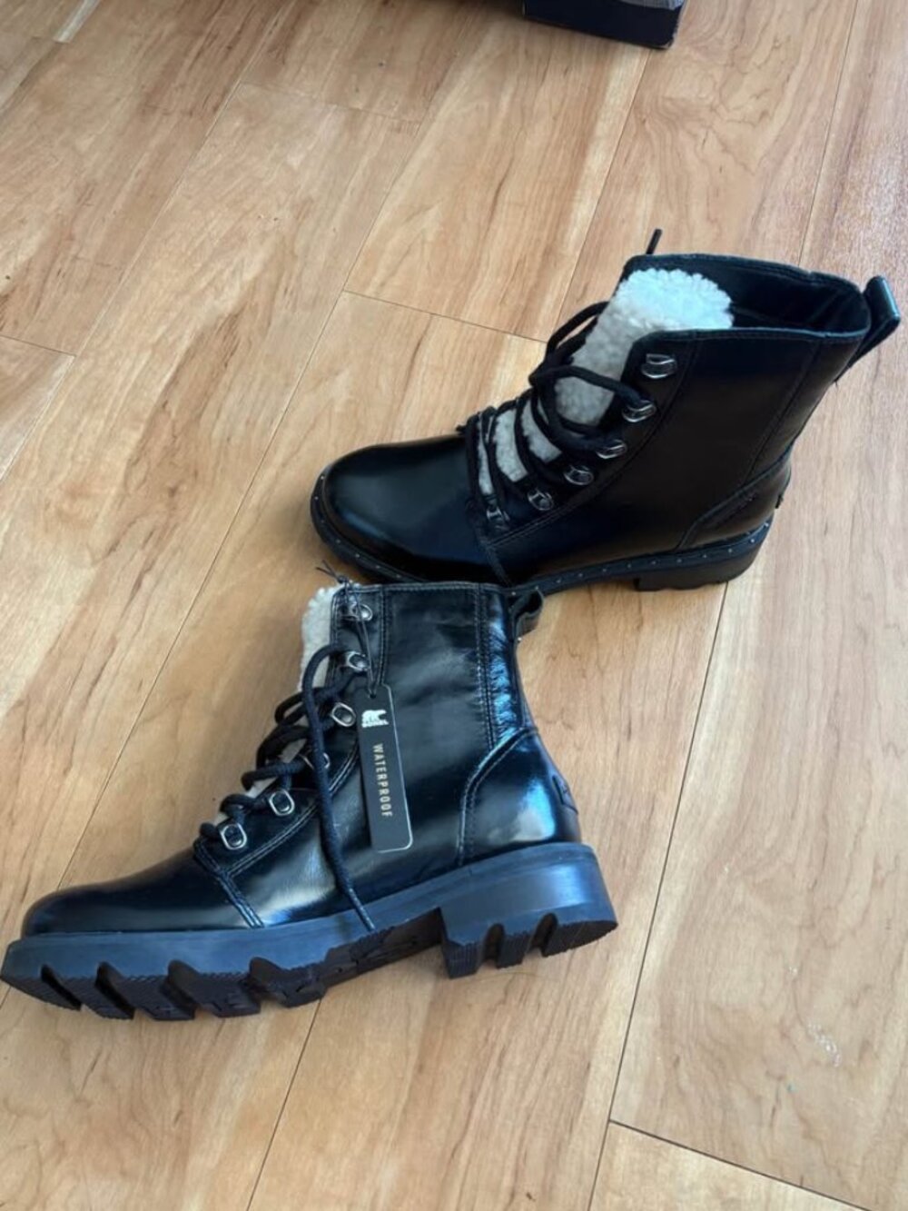 SOREL Women's Black Waterproof Lace-Up Combat Boots Size 9